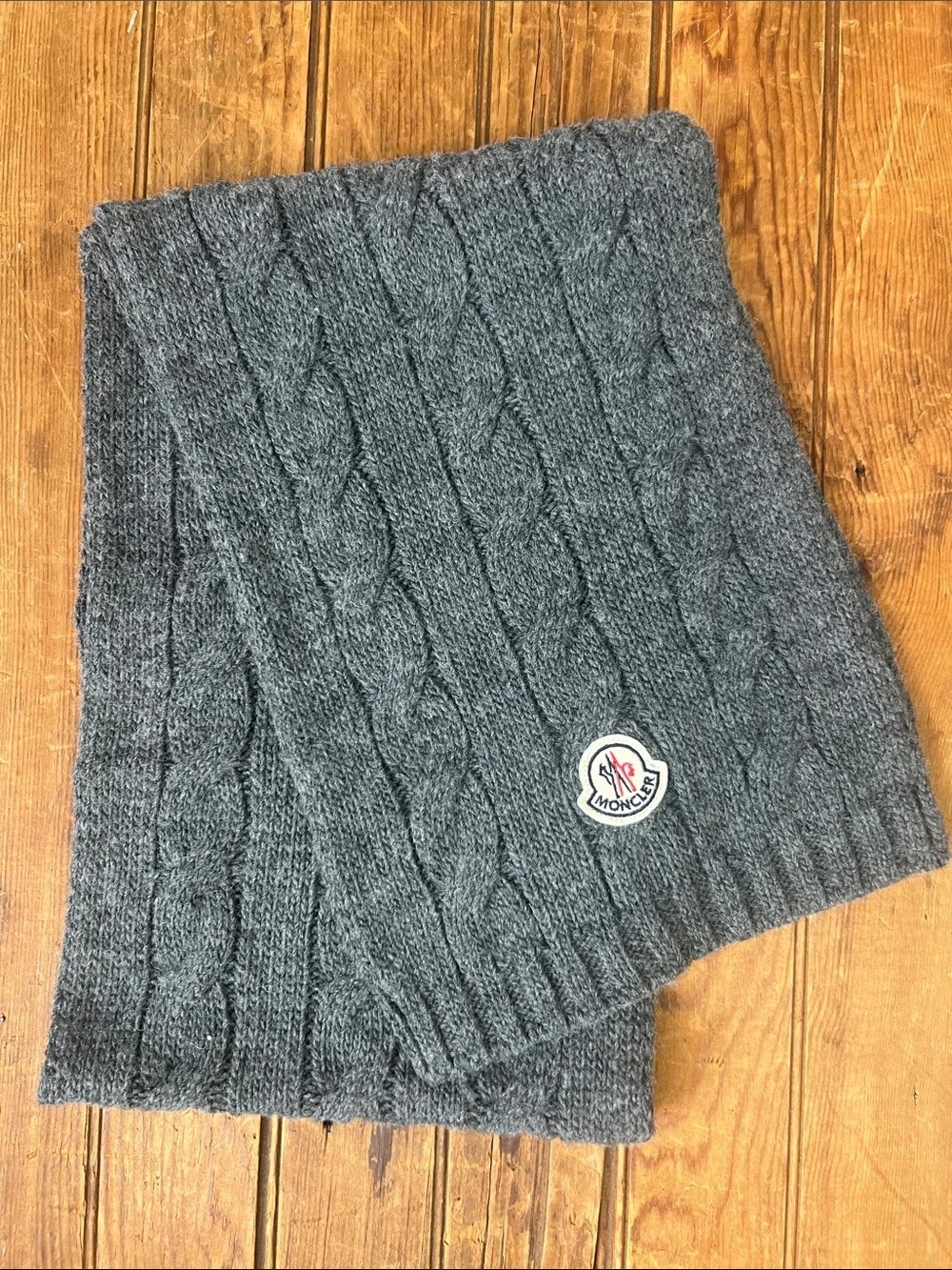 Moncler Charcoal Cable-Knit Wool Scarf